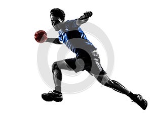 Young man exercising handball player silhouette