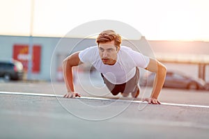 Young man exercising outdoors