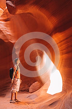 Young man exploring Antelope Canyon in the Navajo