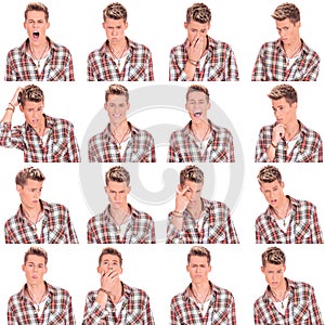 Young man face expressions collage