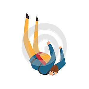 Young man falling through the air with parachute in the sky, parachuting sport and leisure activity concept vector