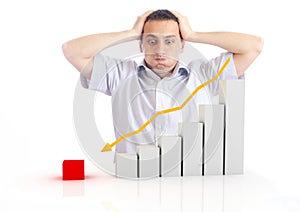 Young man with a falling chart