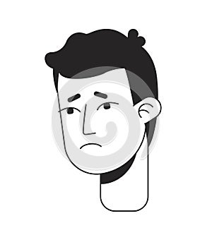 Young man feeling downhearted flat line monochromatic vector character head photo