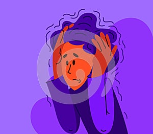 Young man feeling stressed and uncomfortable, vector illustration of a person having mental disorder panic and anxiety,