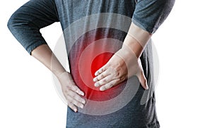 young man Feeling suffering Lower back pain Pain relief concep photo