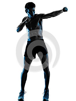 Young man fitness exercise exercIsing shadow isolated white background silhouette