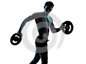 Young man fitness exercise exercIsing shadow isolated white background silhouette