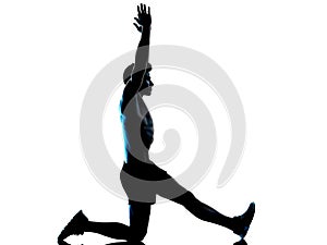 Young man fitness exercise exercIsing shadow isolated white background silhouette