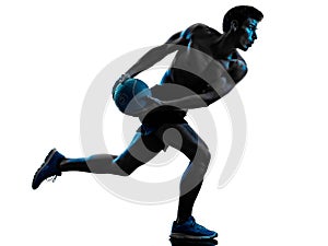 Young man fitness exercise weight shadow isolated white background silhouette