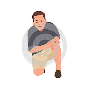 Young man flop falling having knee pain. kneel Arthritis pain