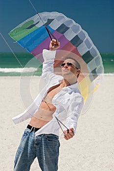 Young Man Flying a Stunt Kite