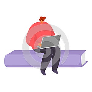 Young man with ginger hair working on laptop while sitting on purple bench. Freelancer typing, remote work, digital