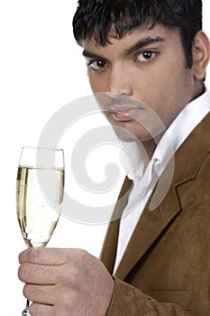 Young man with glass of wine