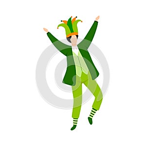 Young Man in Green Irish Costume and Hat Celebrating Saint Patrick Day Vector Illustration