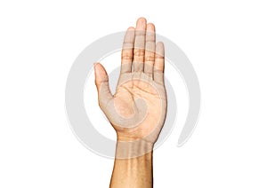 Young man hand showing refusal gesture isolated on white background with copy space for work and design.Demonstrates rejection and