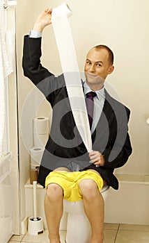 Young man having toilet issues