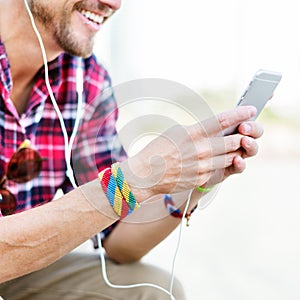 Young Man Headphone Listening Music Concept