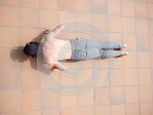 Young man doing excersise push-up