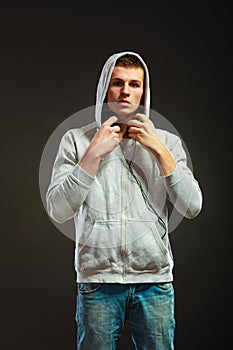 Young man with headphones listening to music