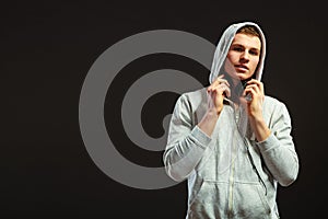 Young man with headphones listening to music