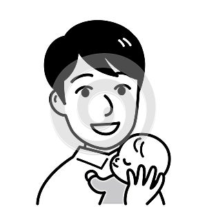 young man and his baby, vector illustration, black and white