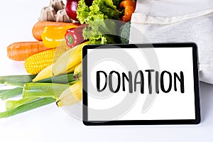 Young man holding Donation food donate Charity