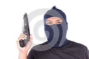 Young man holding gun