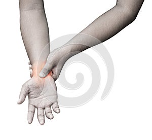 A young man holds a hand. Medicine and healthcare