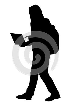 Young man in hood silhouette vector on white background