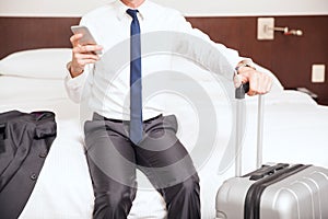 Young man at a hotel during business trip