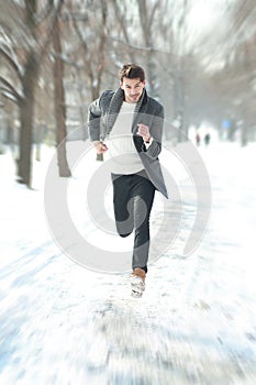 Young man in hurry