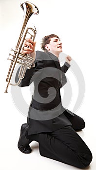 Young man joy, glee and his Trumpet