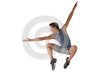 Young man jumping isolated on white