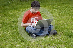 Young man and laptop