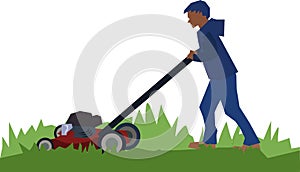 Young Man With Lawn Mower stock illustration