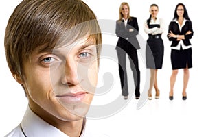 Young man leading a business team