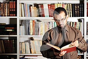 Young man in library