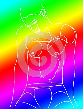 Young man linedrawing with rainbow colors 2/3