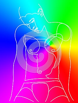 Young man linedrawing with rainbow colors 2/3