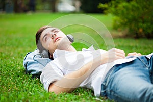 Young man listening to music