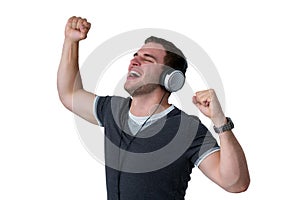 Young Man Listening to music and dancing