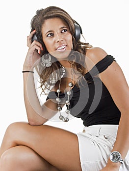 Young man listening to a sound success