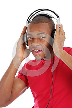 Young man listenning to music on headphones