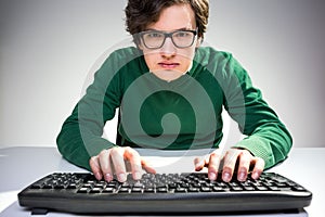 Young man looking intently