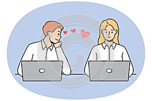 Man in love look at female colleague