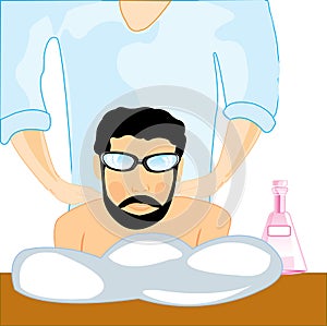 The Young man beside masseur in cabinet.Vector illustration