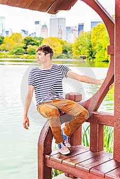 Young Man missing you, waiting for you at Central Park, New York