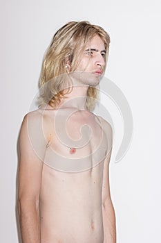 Young man model snapshot polaroid side view