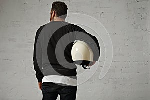 Young man with motorcycle helmet