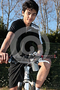 Young man on a mountain bike